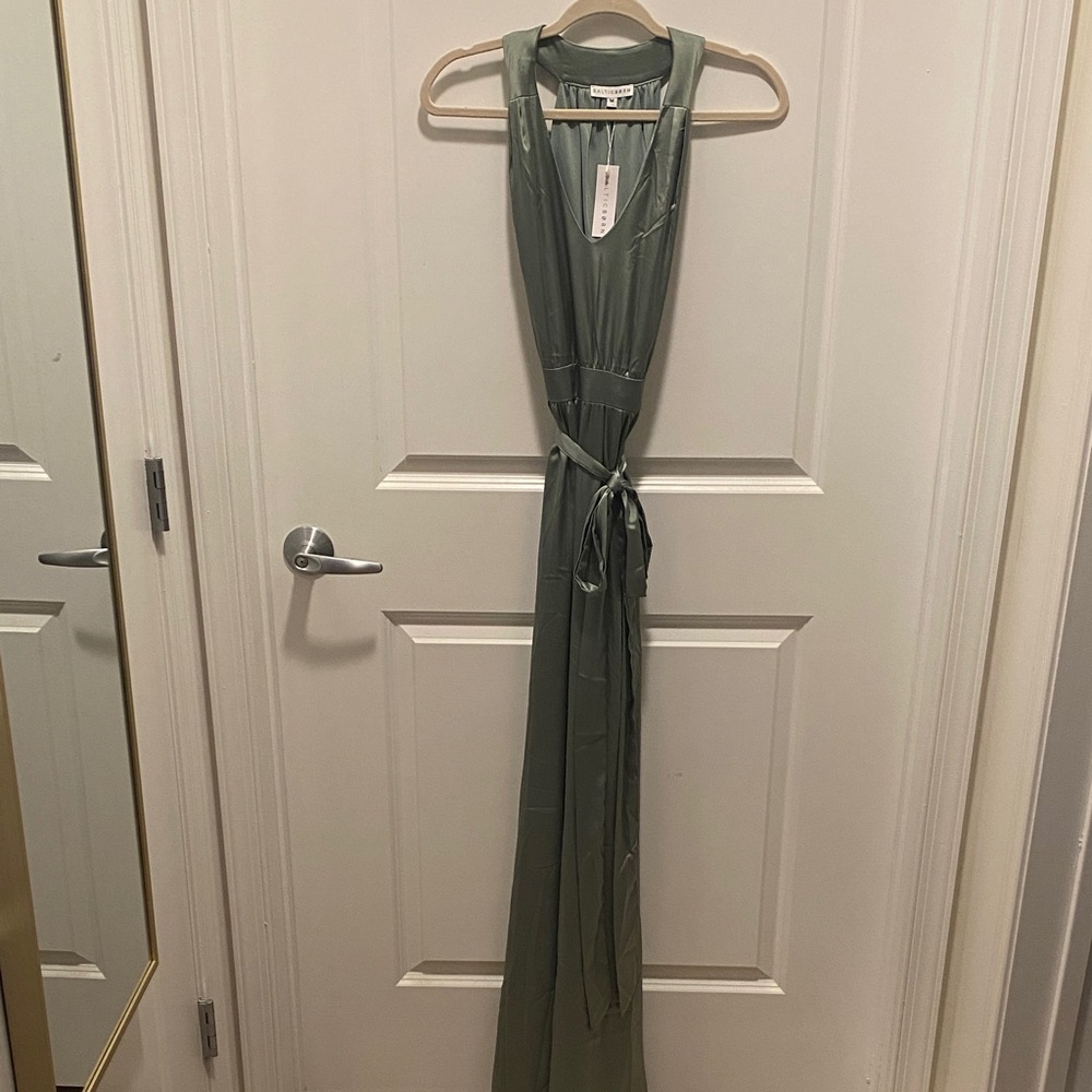 Baltic Born Satin Sage Green V-Neck Dress